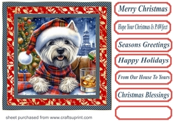 Christmas Westie with whisky card front 1