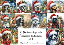 10 Christmas dogs with champagne backgrounds set 1(png)