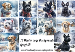 10 Winter dog backgrounds kit (png)