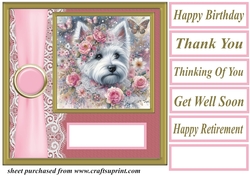 Pink floral Westie card front 9