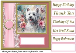 Pink floral Westie card front 10