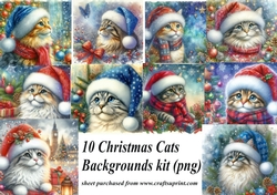 10 Christmas cat backgrounds (png) kit