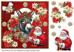 Donkey and Santa Christmas card front
