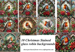 10 Stained glass Christmas robin background kit