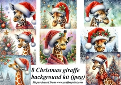 8 Christmas giraffe backgrounds kit