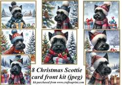 8 Christmas Scottish terrier card front kit