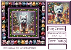 Westie Christmas fairy light card front 2