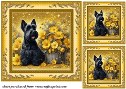 3 Yellow floral Scottish terrier card fronts/toppers 1