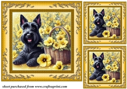 3 Yellow floral Scottish terrier card fronts/toppers 3