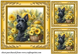3 Yellow floral Scottish terrier card fronts/toppers 4