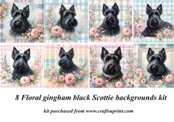 8 Floral gingham Scottish terrier backgrounds kit