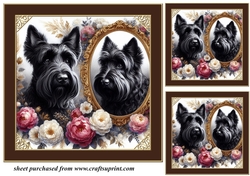 3 Framed floral Scottish terrier card front/toppers 1