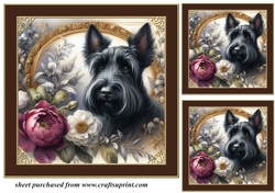 3 Framed floral Scottish terrier card front/toppers 2