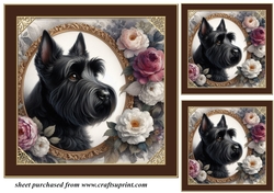 3 Framed floral Scottish terrier card front/toppers 3