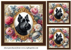 3 Framed floral Scottish terrier card front/toppers 4