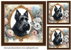3 Framed floral Scottish terrier card front/toppers 5