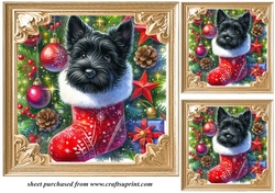 3 Christmas stocking Scottie card fronts/toppers 1