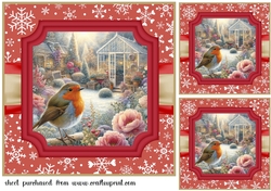 3 Red Christmas garden robin card front/toppers 10