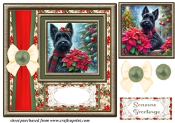 Framed poinsettia Scottish terrier card front 1