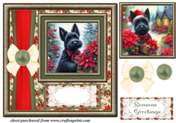 Framed poinsettia Scottish terrier card front 2