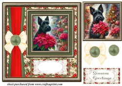 Framed poinsettia Scottish terrier card front 3