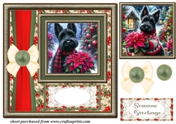 Framed poinsettia Scottish terrier card front 4