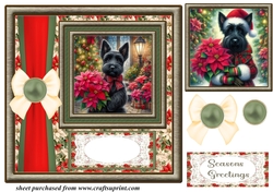 Framed poinsettia Scottish terrier card front 6