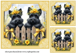 3 Yellow floral Scottie card fronts/toppers 3