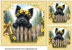 3 Yellow floral Scottie card fronts/toppers 4
