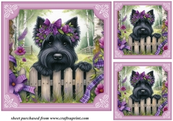 3 Purple floral Scottie card front/toppers 1