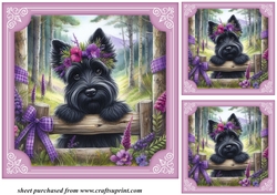 3 Purple floral Scottie card front/toppers 2