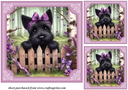 3 Purple floral Scottie card front/toppers 3