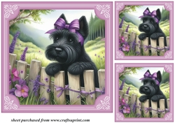 3 Purple floral Scottie card front/toppers 5