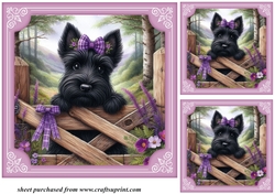 3 Purple floral Scottie card front/toppers 6