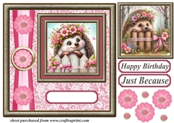 Pink and gold floral hedgehog card front 1