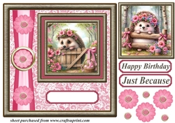 Pink and gold floral hedgehog card front 4