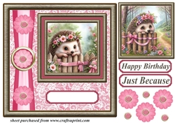 Pink and gold floral hedgehog card front 5