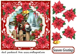 Christmas poinsettia donkey card front 1