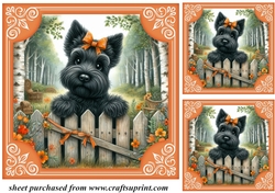 3 Orange floral Scottie card front/toppers 1