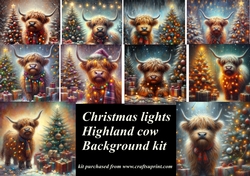 Christmas lights Highland cow background kit