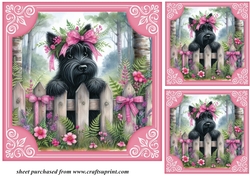 3 Pink floral Scottie card front/toppers 1