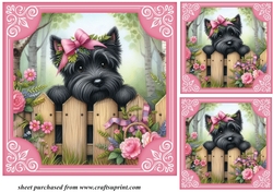 3 Pink floral Scottie card front/toppers 2