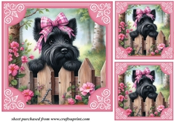 3 Pink floral Scottie card front/toppers 6