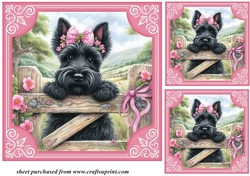 3 Pink floral Scottie card front/toppers 7