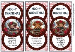 3 Christmas Highland cow card fronts/toppers