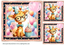 3 Giraffe Birthday card front/toppers