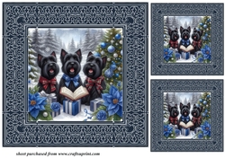 3 Christmas carol Scotties card front/toppers 1