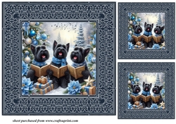 3 Christmas carol Scotties card front/toppers 2
