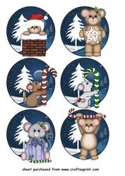 6 Round Christmas Critter Toppers