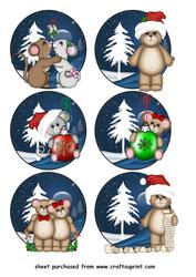 6 Round Christmas Critters Toppers Set 2